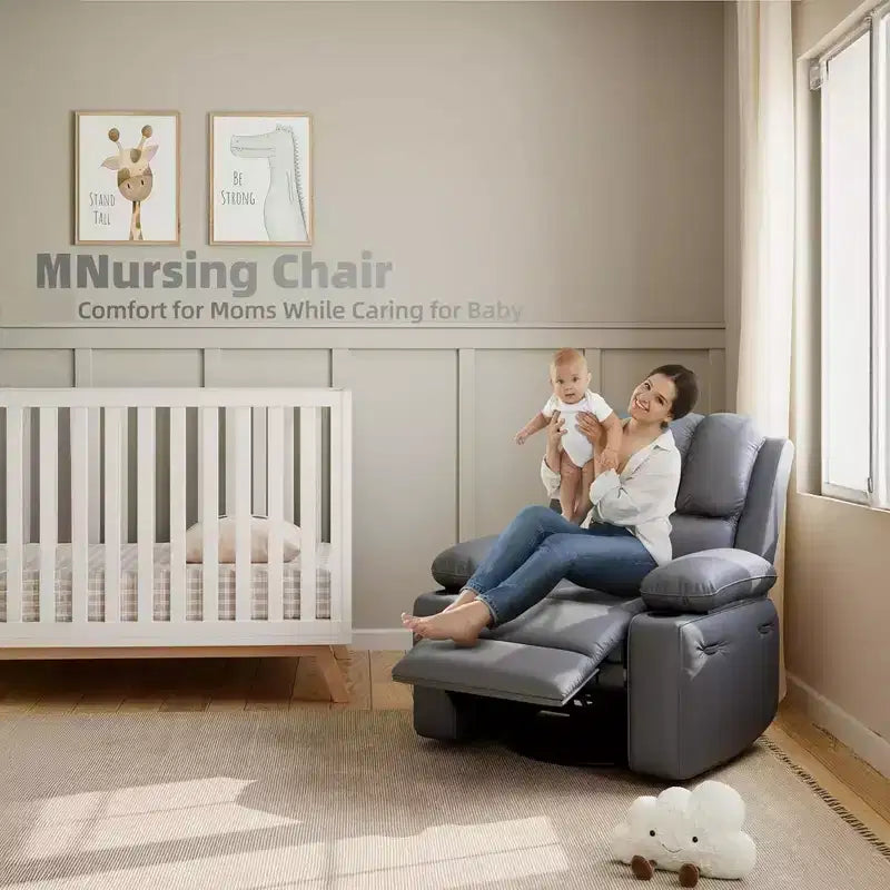 Massage Recliner Chair for Adults, Swivel Rocker with Heat, PU Leather, Remote, Cup Holders, Side Pocket, Wide Recliner for Living Room, Bedroom