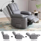 Fauteuil de massage inclinable pour adultes, basculeur pivotant avec chauffage, cuir PU, télécommande, porte-gobelets, poche latérale, large fauteuil inclinable pour salon, chambre à coucher