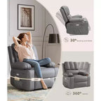 Fauteuil de massage inclinable pour adultes, basculeur pivotant avec chauffage, cuir PU, télécommande, porte-gobelets, poche latérale, large fauteuil inclinable pour salon, chambre à coucher