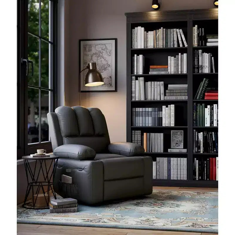 Massage Recliner Chair for Adults, Swivel Rocker with Heat, PU Leather, Remote, Cup Holders, Side Pocket, Wide Recliner for Living Room, Bedroom