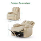 Fauteuil de massage inclinable pour adultes, basculeur pivotant avec chauffage, cuir PU, télécommande, porte-gobelets, poche latérale, large fauteuil inclinable pour salon, chambre à coucher