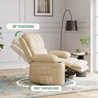 Fauteuil de massage inclinable pour adultes, basculeur pivotant avec chauffage, cuir PU, télécommande, porte-gobelets, poche latérale, large fauteuil inclinable pour salon, chambre à coucher