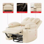 Fauteuil de massage inclinable pour adultes, basculeur pivotant avec chauffage, cuir PU, télécommande, porte-gobelets, poche latérale, large fauteuil inclinable pour salon, chambre à coucher