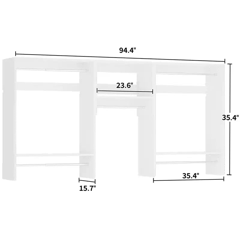 95" Wall-Mounted Closet Organizer with 5 Hanging Rods & Adjustable Shelves, 1200 lbs Capacity