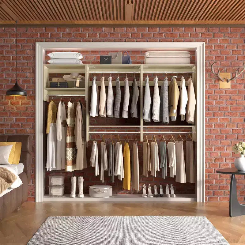 95" Wall-Mounted Closet Organizer with 5 Hanging Rods & Adjustable Shelves, 1200 lbs Capacity
