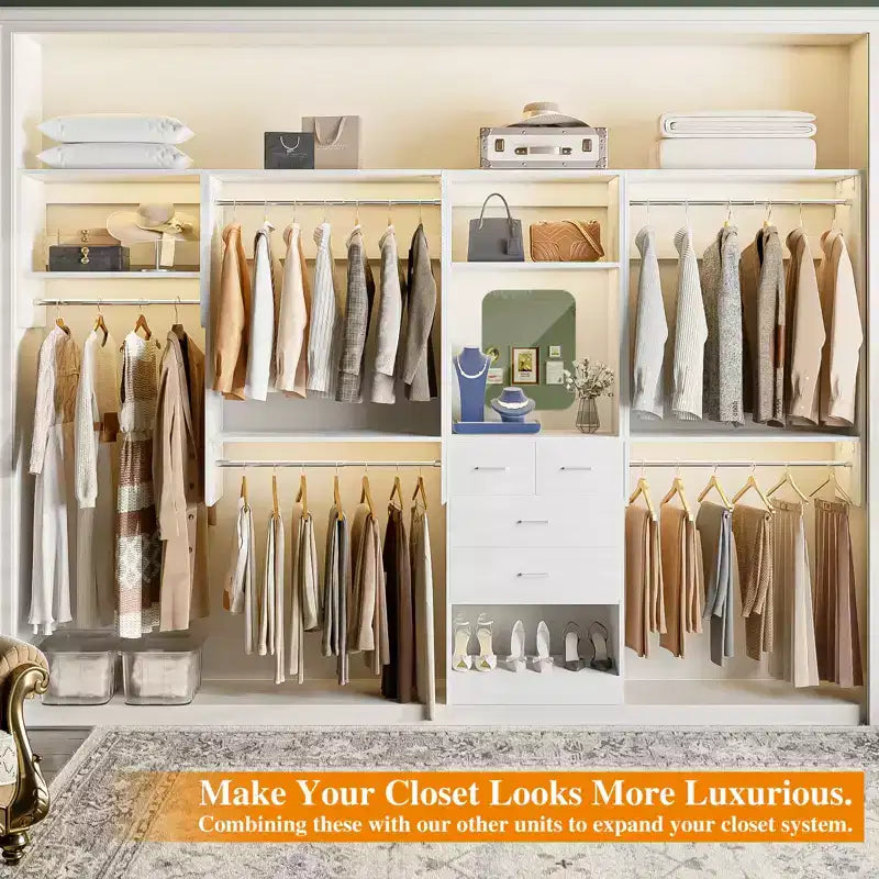 95" Wall-Mounted Closet Organizer with 5 Hanging Rods & Adjustable Shelves, 1200 lbs Capacity