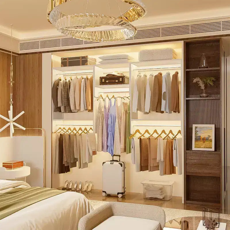 95" Wall-Mounted Closet Organizer with 5 Hanging Rods & Adjustable Shelves, 1200 lbs Capacity
