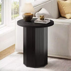 Lantine Round End Table, Farmhouse Pedestal Side Table, Fluted Wooden Nightstand Drink Stand for Living Room, Bedroom,Black