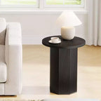 Table d'appoint piédestal de ferme ronde - Table de chevet et support à boissons en bois cannelé, Noir, 19,7"