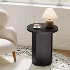 Table d'appoint piédestal de ferme ronde - Table de chevet et support à boissons en bois cannelé, Noir, 19,7"