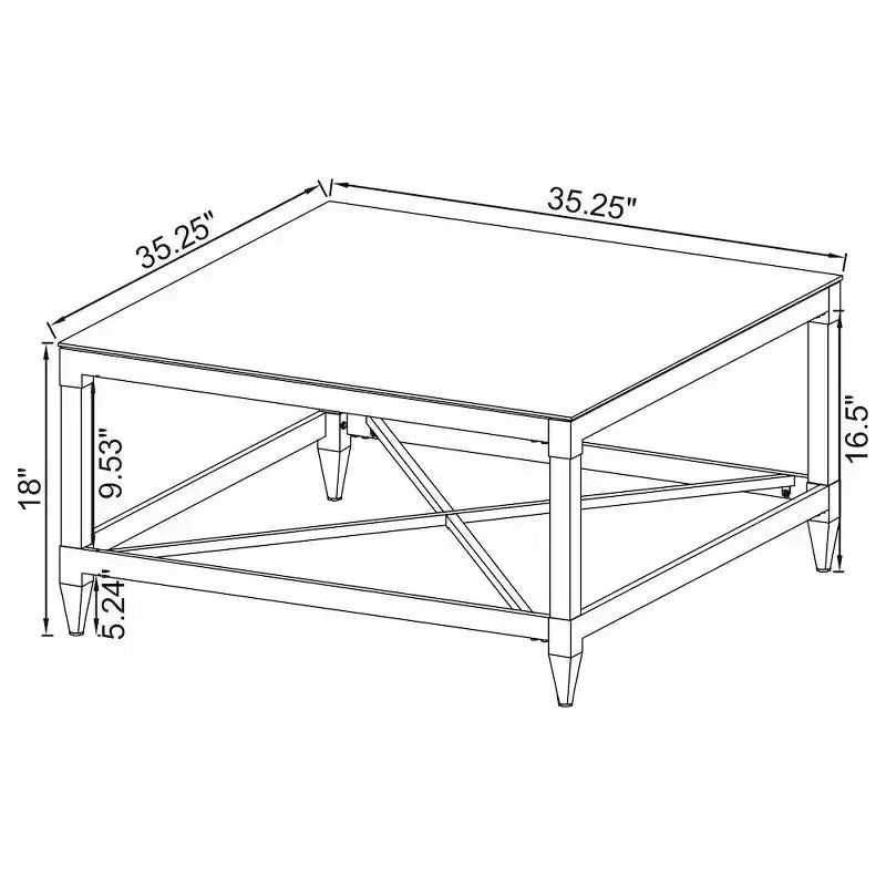 Square Mirrored Tempered Glass Coffee Table with Acrylic Legs & Chrome Frame, 35.25"