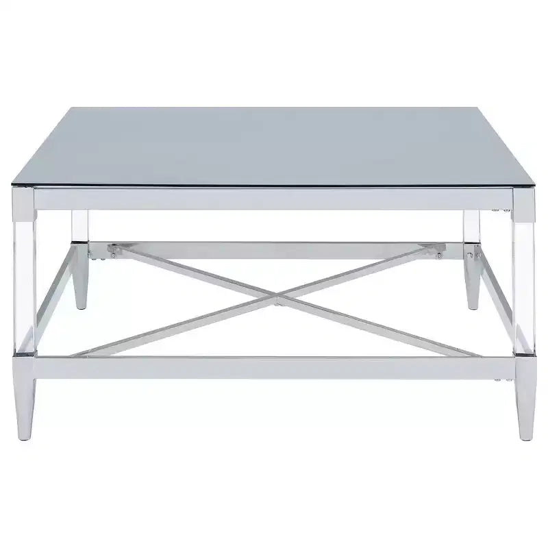 Square Mirrored Tempered Glass Coffee Table with Acrylic Legs & Chrome Frame, 35.25"