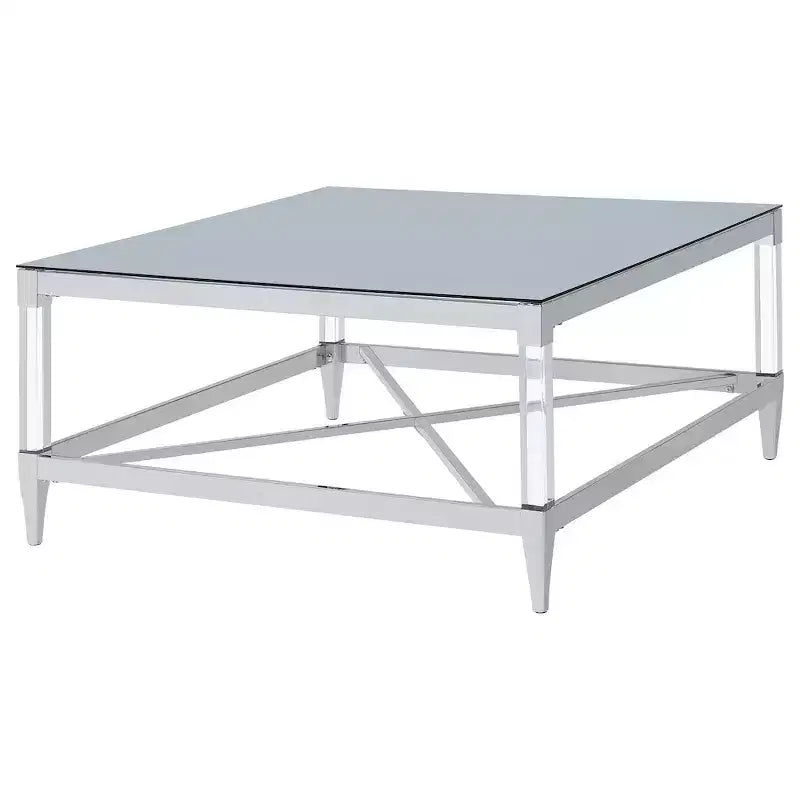 Square Mirrored Tempered Glass Coffee Table with Acrylic Legs & Chrome Frame, 35.25"