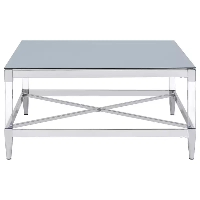 Square Mirrored Tempered Glass Coffee Table with Acrylic Legs & Chrome Frame, 35.25"