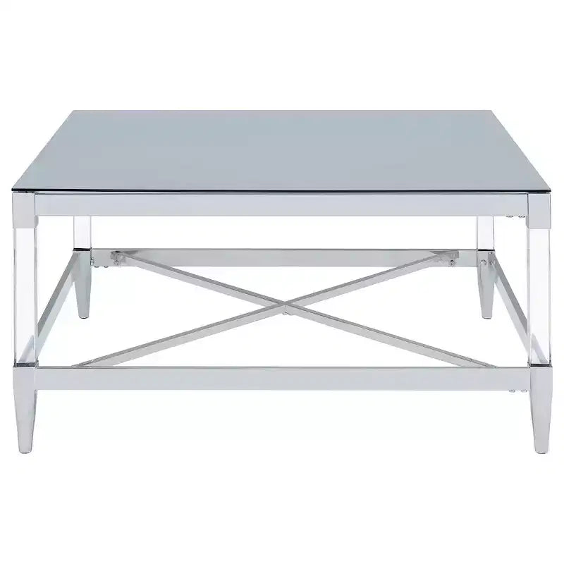 Square Mirrored Tempered Glass Coffee Table with Acrylic Legs & Chrome Frame, 35.25"