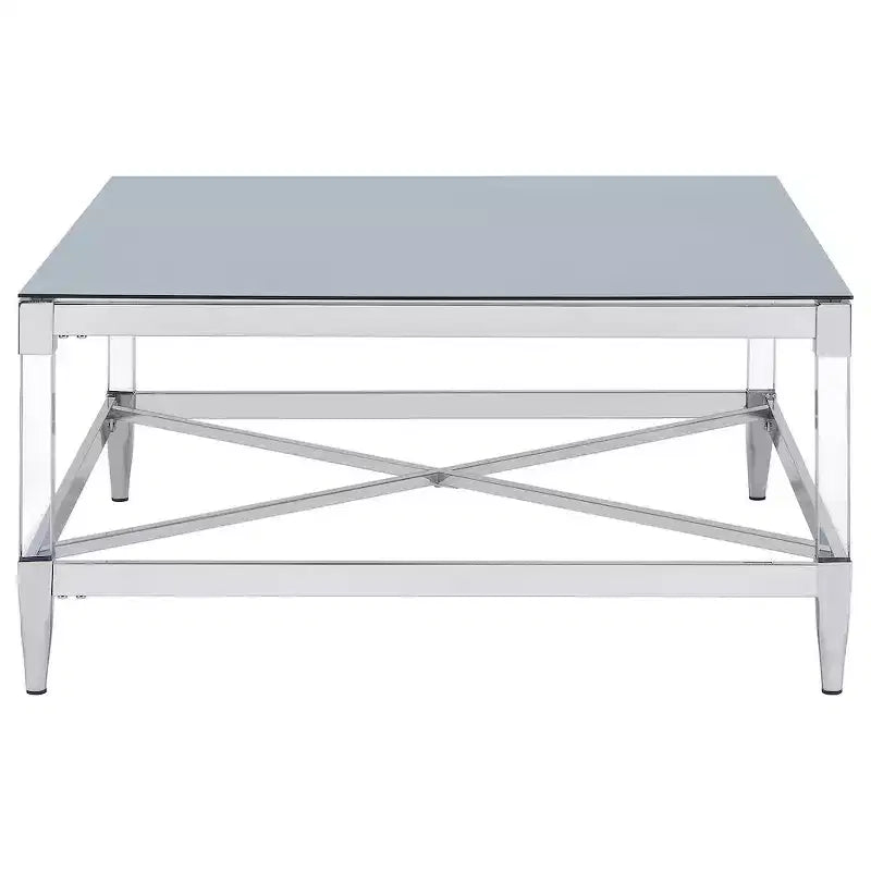 Square Mirrored Tempered Glass Coffee Table with Acrylic Legs & Chrome Frame, 35.25"