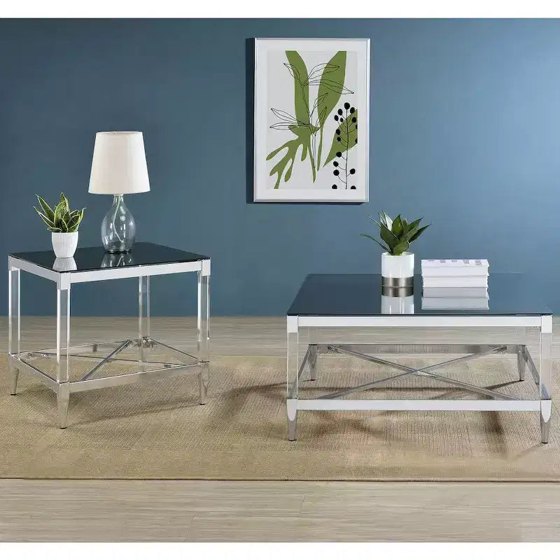 Square Mirrored Tempered Glass Coffee Table with Acrylic Legs & Chrome Frame, 35.25"