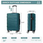 Valise cabine rigide extensible de 24 pouces avec roues pivotantes, valise cabine rigide avec serrure TSA, valise rigide légère