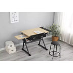 Table à Dessin Réglable en Hauteur avec Inclinaison 0-75°, Table d'Artiste Adulte, avec Deux Tiroirs de Rangement et un Tabouret, Table d'Art, Table à Dessin pour Peintre, Chêne Blanc