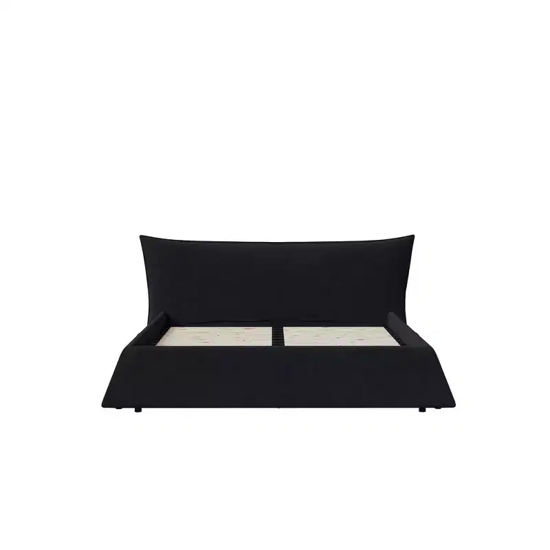 King Size Upholstered Platform Bed - Metal & Solid Wood Frame, Velvet Headboard, 1000 lbs