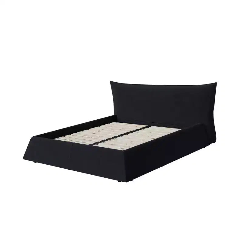 King Size Upholstered Platform Bed - Metal & Solid Wood Frame, Velvet Headboard, 1000 lbs