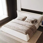 Whisen King Size Upholstered Platform Bed, Metal & Solid Wood Bed Frame with Special Shaped Velvet Headboard