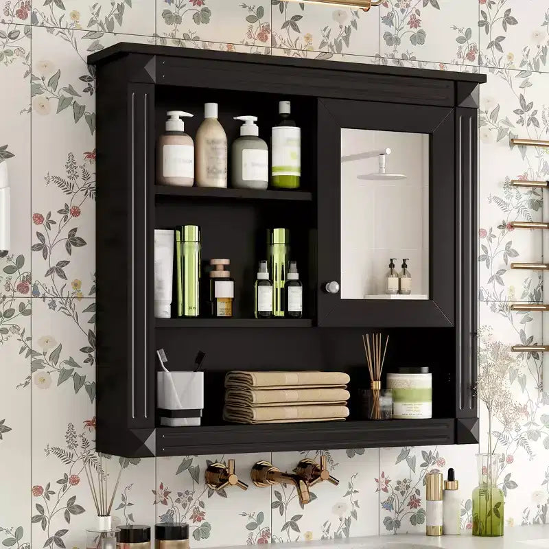 32"W x 28"H Wall Mirror Medicine Cabinet - MDF, 5 Removable Shelves, Soft-Close Hinges