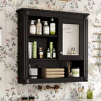 Armoire de toilette murale 32"L x 28"H - MDF, 5 étagères amovibles, charnières à fermeture douce