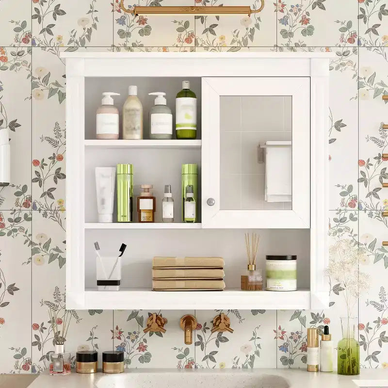 32"W x 28"H Wall Mirror Medicine Cabinet - MDF, 5 Removable Shelves, Soft-Close Hinges