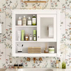 Armoire de toilette murale 32"L x 28"H - MDF, 5 étagères amovibles, charnières à fermeture douce