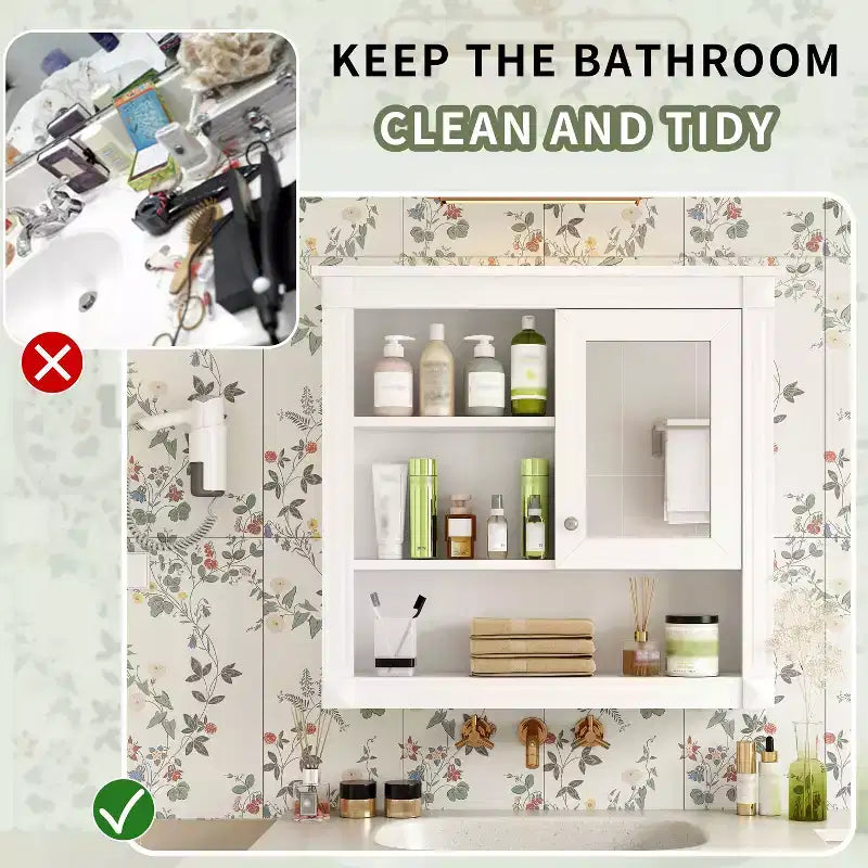 32"W x 28"H Wall Mirror Medicine Cabinet - MDF, 5 Removable Shelves, Soft-Close Hinges