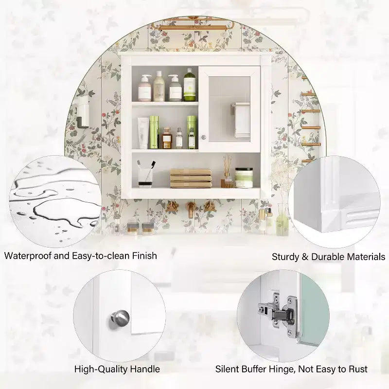 32"W x 28"H Wall Mirror Medicine Cabinet - MDF, 5 Removable Shelves, Soft-Close Hinges