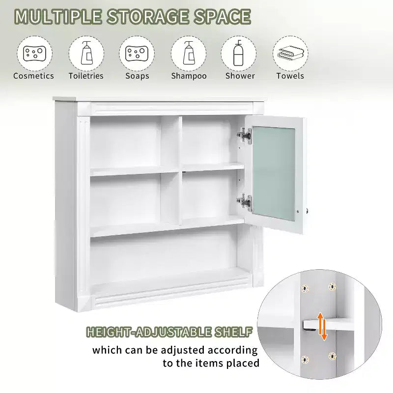 32"W x 28"H Wall Mirror Medicine Cabinet - MDF, 5 Removable Shelves, Soft-Close Hinges