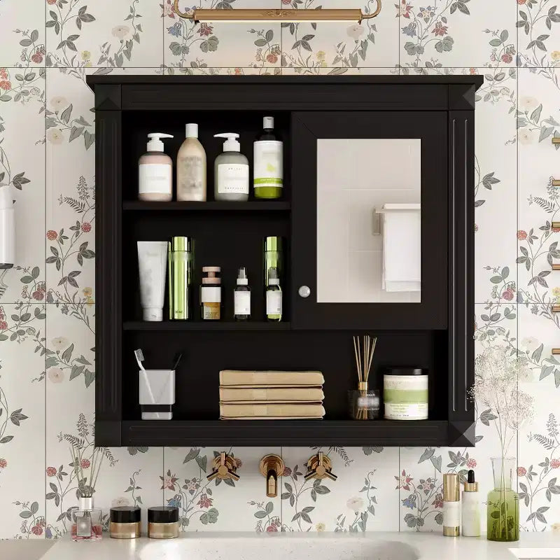 32"W x 28"H Wall Mirror Medicine Cabinet - MDF, 5 Removable Shelves, Soft-Close Hinges