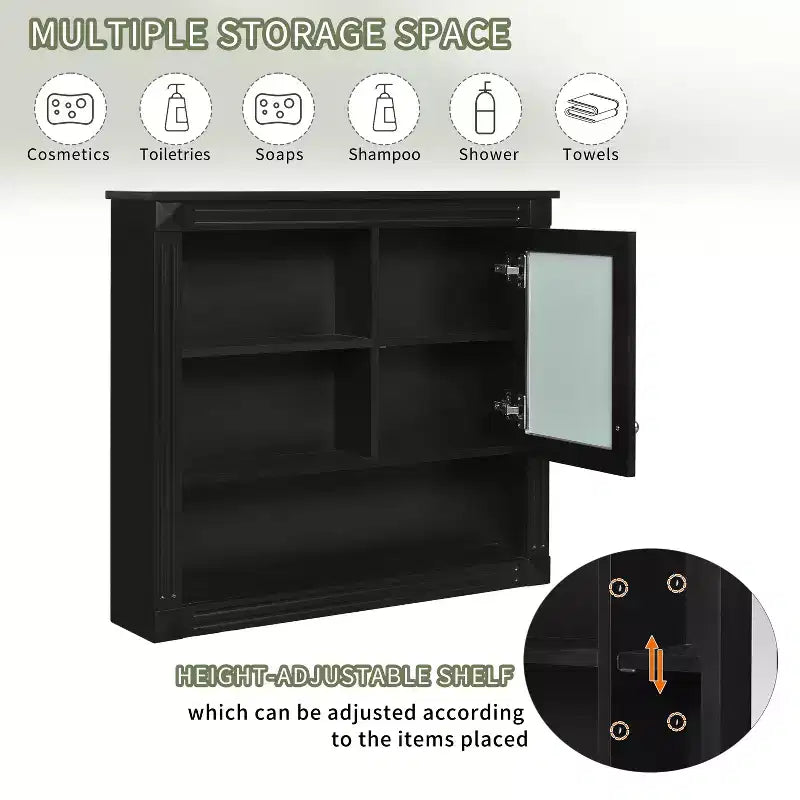 32"W x 28"H Wall Mirror Medicine Cabinet - MDF, 5 Removable Shelves, Soft-Close Hinges