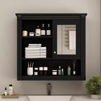 FAMYYT 32 in. W x 28 in. H Rectangular MDF Medicine Cabinet with Mirror, 5 Removable Shelves, Soft-closing Hinges