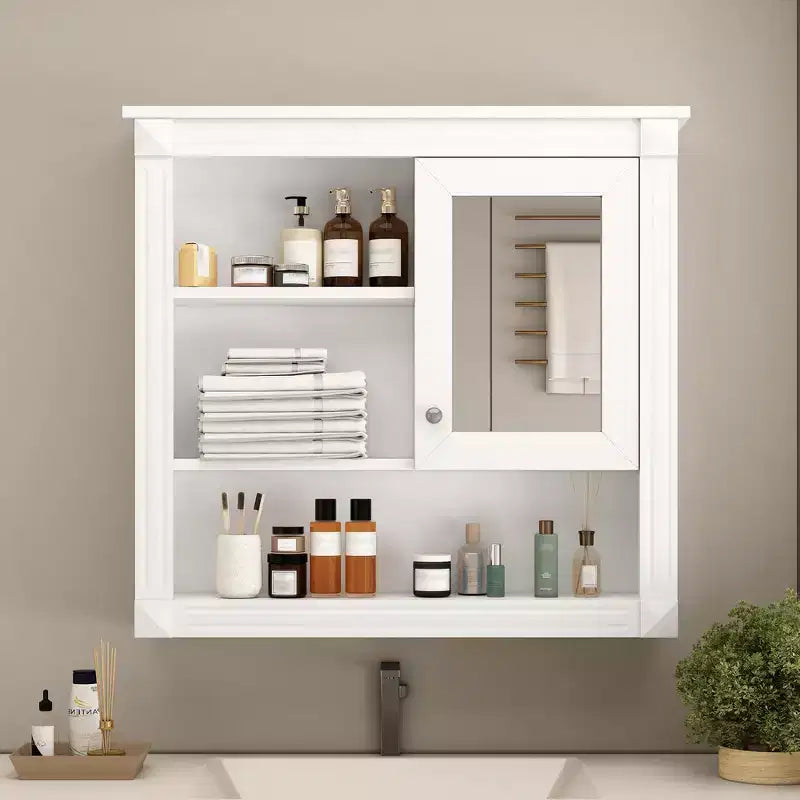 32"W x 28"H Wall Mirror Medicine Cabinet - MDF, 5 Removable Shelves, Soft-Close Hinges