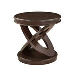 Table d'appoint ronde rétro avec piètement en X - Placage bois, diamètre 56 cm, Espresso