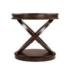 Table d'appoint ronde rétro avec piètement en X - Placage bois, diamètre 56 cm, Espresso