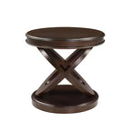 Table d'appoint ronde rétro avec piètement en X - Placage bois, diamètre 56 cm, Espresso