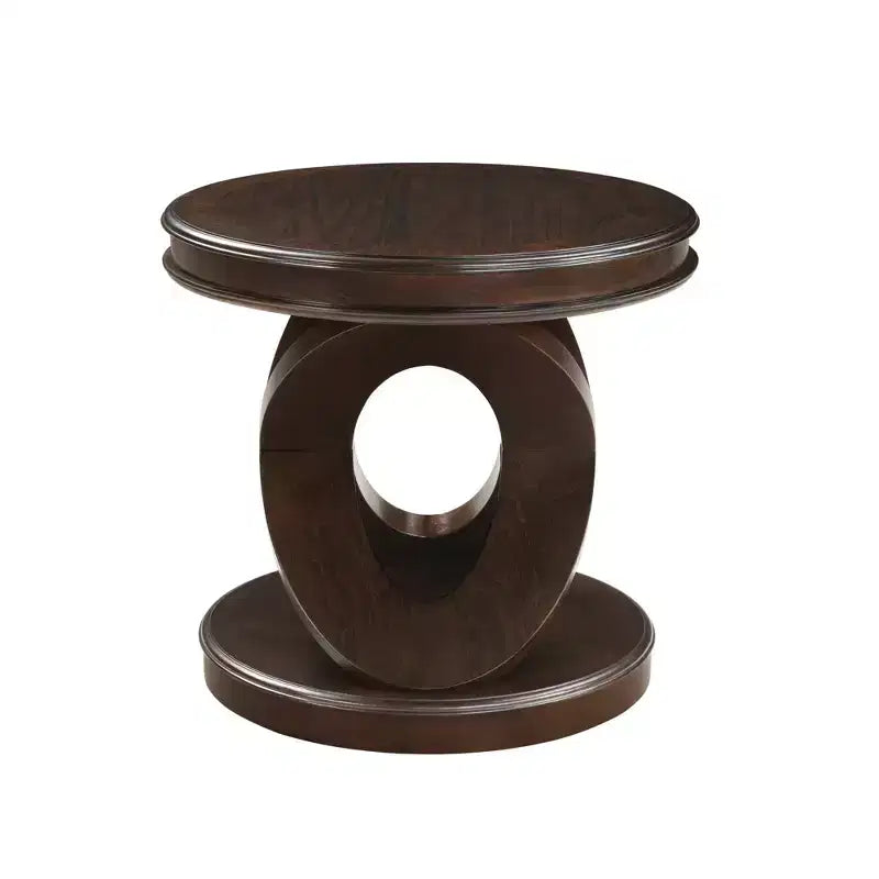 Retro Round End Table with X-Shape Base - Wood Veneer, 22" Diameter, Espresso