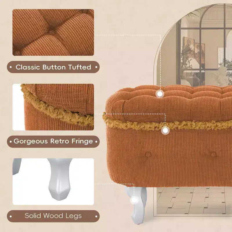 29.5" Upholstered Storage Bench with Button Tufting, Fringe & Lift Top - Bedroom & Living Room