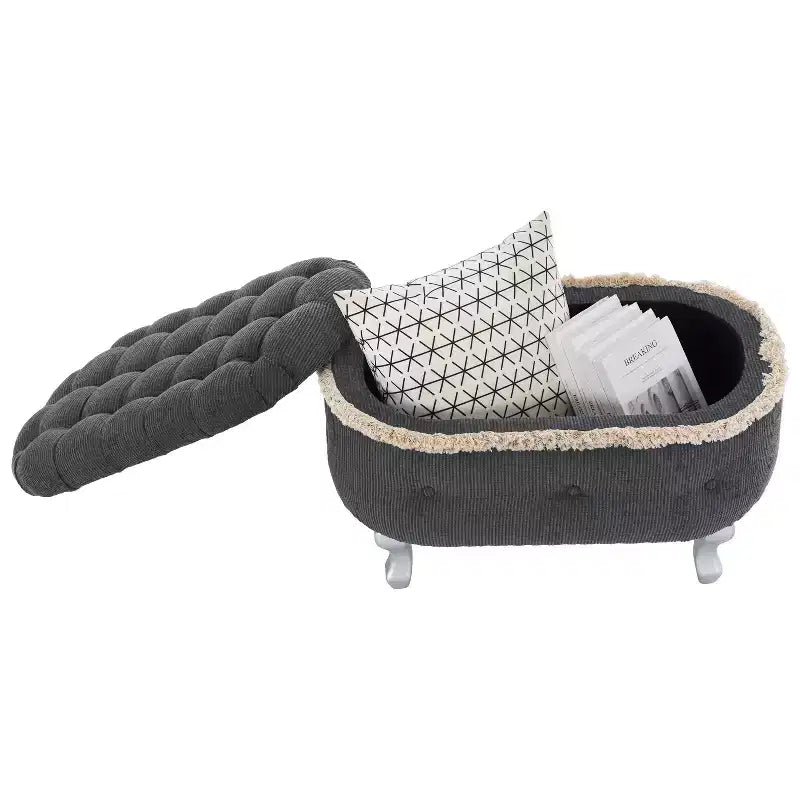 29.5" Upholstered Storage Bench with Button Tufting, Fringe & Lift Top - Bedroom & Living Room