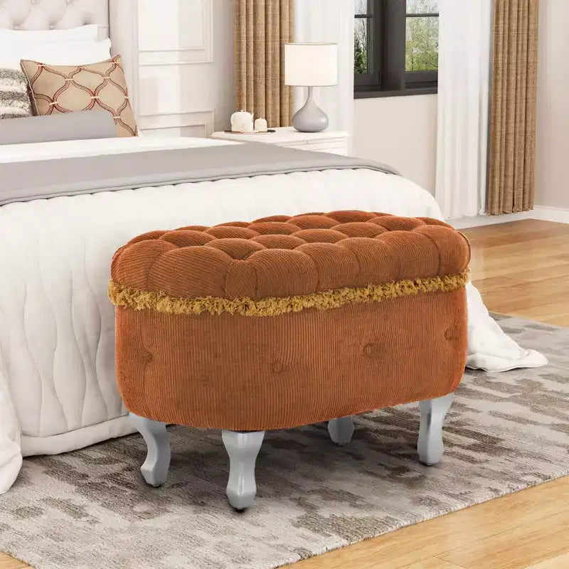 29.5" Upholstered Storage Bench with Button Tufting, Fringe & Lift Top - Bedroom & Living Room
