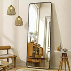 56 inchx 21 inch floor full length mirror standing full body rounded corner rectangle mirrors with stand black bedroom living room