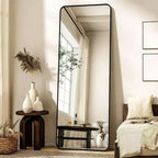 Miroir sur pied pleine longueur de 56 x 21 pouces, miroir rectangulaire à corps entier avec coins arrondis et support, noir, pour chambre à coucher et salon