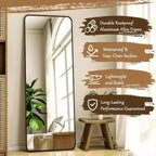 Miroir sur pied pleine longueur de 56 x 21 pouces, miroir rectangulaire à corps entier avec coins arrondis et support, noir, pour chambre à coucher et salon