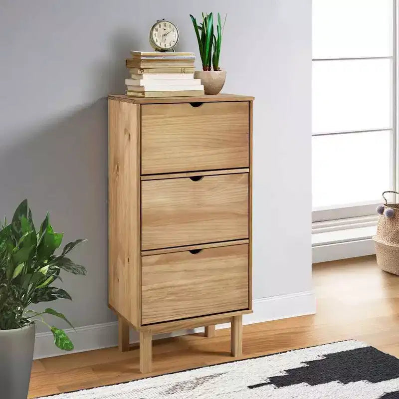 Solid Pine Wood Shoe Cabinet - Medium, Brown, 13.8"D x 21.7"W x 47.2"H