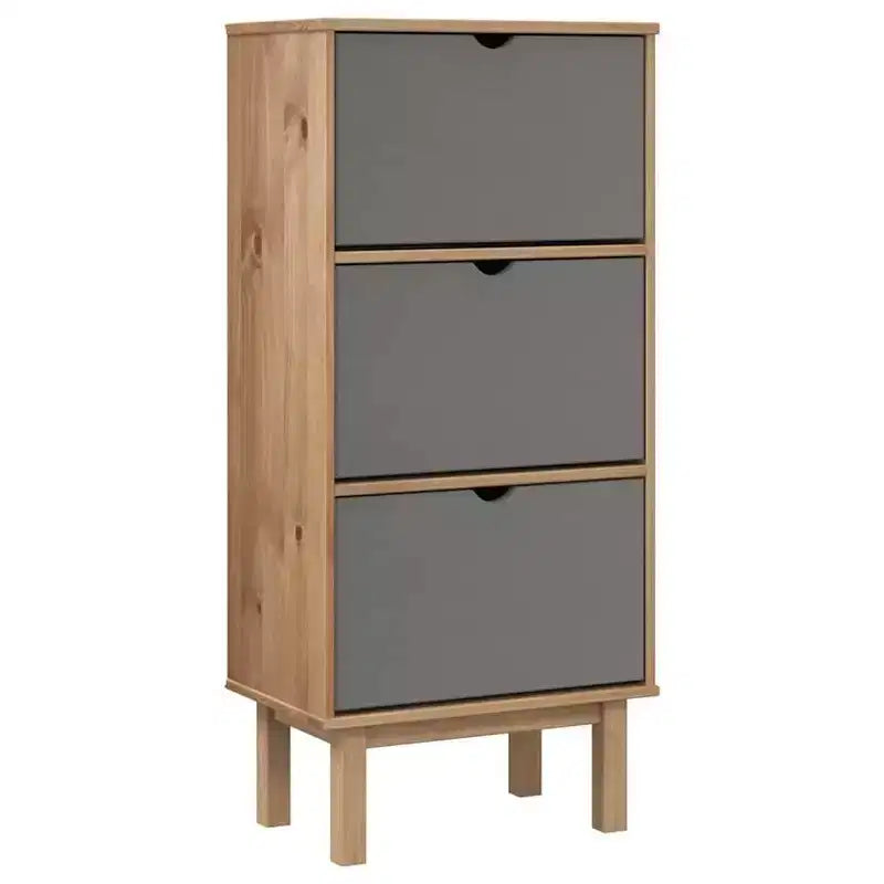 Solid Pine Wood Shoe Cabinet - Medium, Brown, 13.8"D x 21.7"W x 47.2"H