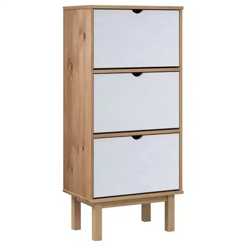 Solid Pine Wood Shoe Cabinet - Medium, Brown, 13.8"D x 21.7"W x 47.2"H